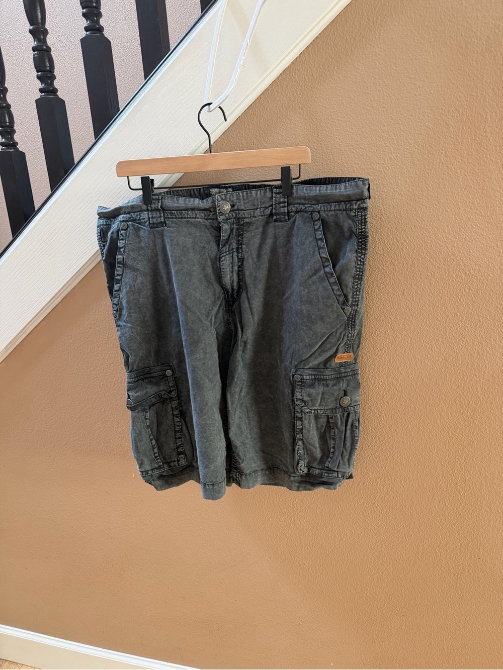Affliction Men's Washed Black Cargo Shorts